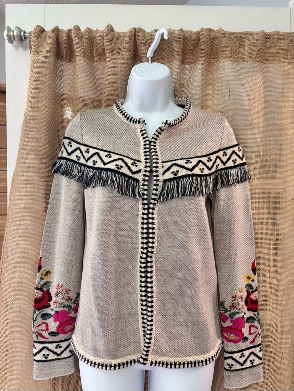 Anthropologie Aldomartins Verona Fringed Knit Jacket NWOT XS Fits Small